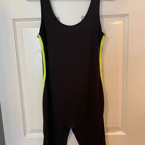 Black and Neon Yellow Athletic Bodysuit- Large